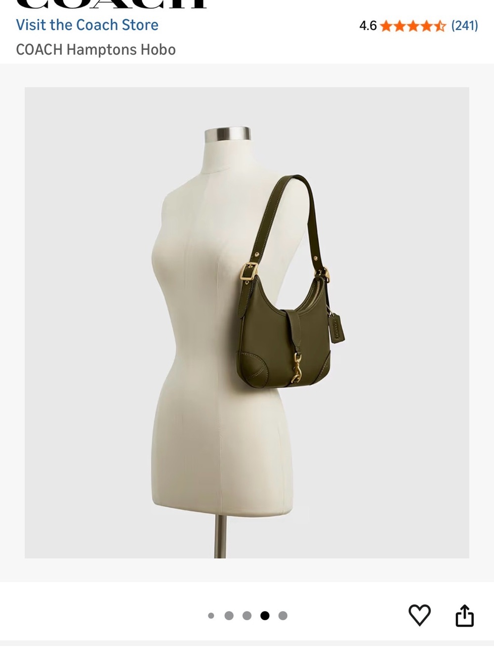 Coach Hamptons Hobo in Olive Green Leather with Gold Hardware - Picture 5 of 8
